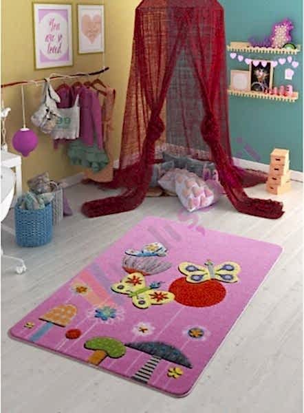 Confetti Butterfly Effect Pembe Çocuk Halısı Yumuşak Yıkabilir