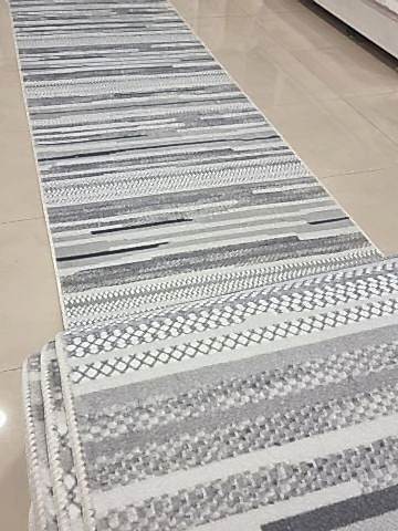 Yağmurser Çizgili Gri Yıkanabilir Halı Kaymaz Taban